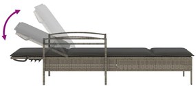 szürke polyrattan napozóágy párnával 63x200x81 cm
