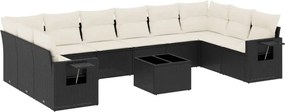 vidaXL 11 részes fekete polyrattan kerti ülőgarnitúra párnákkal