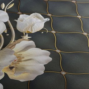 Fehér rózsa virágok képe (órával) (90x30 cm)