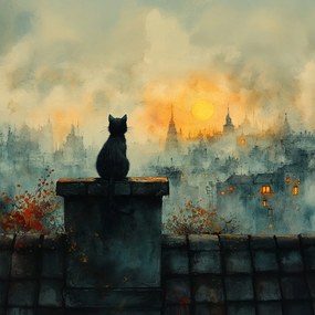 Vászonkép Canvas Város Kilátás Fekete Cica Megfigyelő 80x80