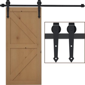 HOMCOM Csúszóajtó Hardver Készlet 200 cm Teljes Készlet Sínekkel, Görgőkkel, Antiszekér Eszközökkel, Ajtó Megállítókkal, Szénacél Fekete Csúszóajtó Re
