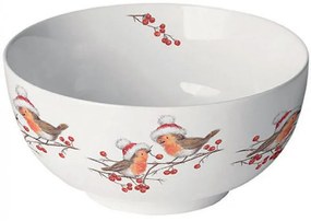 Karácsonyi porcelán tál 14 cm két vörösbegy madárral