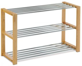 83168-12 Modern cipőtároló krómozott polcokkal natúr fa színben Belföldi Raktárról