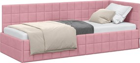 vidaXL Sarokágy keret fejtámlával Rózsaszín 80 cm x 200 cm Bársony