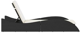 Fekete polyrattan napozóágy párnával 60x205x73 cm