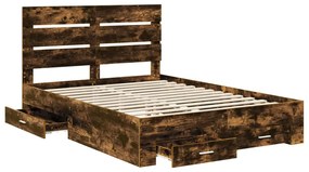 vidaXL Ágykeret fiókkal fejtámlával Füstölt tölgy 150 x 200 cm Faanyag