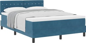 vidaXL Boxrugós ágy matracmal Sötét kék 140 x 190 cm Bársony
