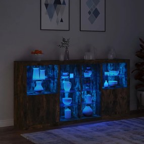 füstös tölgy színű tálalószekrény LED-ekkel 202 x 37 x 100 cm