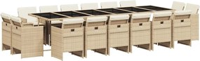 vidaXL 17 részes bézs polyrattan kerti étkezőgarnitúra párnákkal