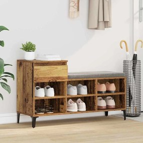 Cipőszekrény fiókkal polcokkal Régi fa 102 x 36 x 60 cm Faanyag