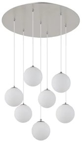 Globo 56140-7H Függeszték fém nikkel matt, fehér színű üveg gömbök, fekete PVC kábel, magassága rövidíthető, ø: 550mm, M: 1200mm, tartozék: 7x G9 LED 3.5W 230V, 350lm forrás, 310lm kimenet, 3000K
