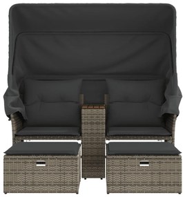 2 személyes szürke polyrattan kerti kanapé baldachinnal/székkel