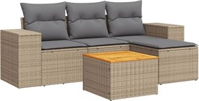 vidaXL 5 részes bézs polyrattan kerti ülőgarnitúra párnákkal