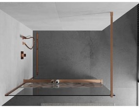 Mexen Kioto+, Walk-In zuhany paraván polccal és akasztóval 140 x 200 cm, 8 mm átlátszó üveg fehér mintás, réz matt profil, 800-140-121-65-85