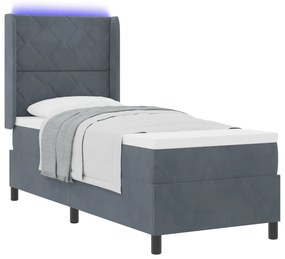 Boxspring Ágy Mattal és LED-del Sötétszürke 80x200 cm Bársony