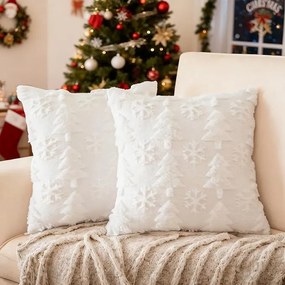 2 x Dekoratív párnahuzat 45x45 téli karácsonyi díszpárnahuzat fehér
