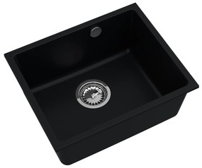 Mosogató minőségi Crypton 55, gránit konyhai mosogató 460x375x205 mm + króm szifon, fekete, SKQ-CRY.C.1KBO.55.X