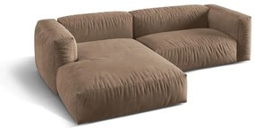 Világosbarna bársony moduláris sarokkanapé (bal oldali-heverő résszel) Martina – Micadoni