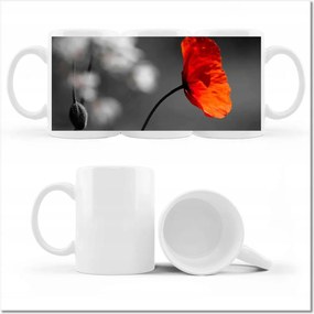 Nyomott mintás bögre Virágzó piros pipacs