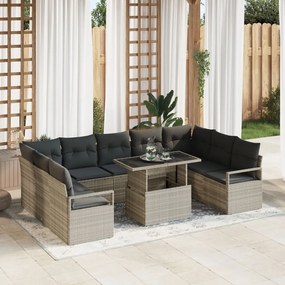 10 Darabos Kerti Kanapészett Párnákkal Világosszürke Poli Rattan, 2-Fős Kerti Kanapé Párnákkal Szürke Poli Rattan
