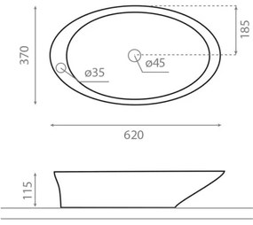 Bathco 4020 - PURE ráültethető mosdó 62 x 37 cm, porcelán, fehér