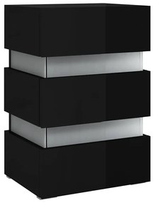 Magasfényű fekete szerelt fa LED-es éjjeliszekrény 45x35x67 cm