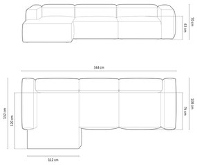 Sötétkék kordbársony sarokkanapé (bal oldali-heverő résszel) Bergano – Cosmopolitan Design