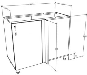 Benita 1 ajtós Alsó konyhaszekrény Bronz Tölgy-Fehér 98x50x80 cm N