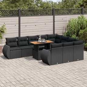 vidaXL 11 részes fekete polyrattan kerti ülőgarnitúra párnákkal