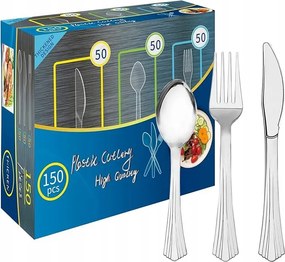 150 db-os újrafelhasználható BPA-mentes ezüst műanyag evőeszköz készlet