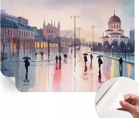 Öntapadós tapéta Fali furnér 3D hatás Esős séta 152x104 cm