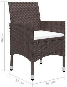vidaXL 3 részes barna polyrattan és edzett üveg kerti étkezőszett