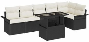 vidaXL Kerti Kanapé Szett párnával tárolóval 7 pcs Fekete Poli rattan