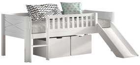 Fehér borovi fenyő ágyneműtartós galéria gyerekágy ágyráccsal 90x200 cm Scott – Vipack