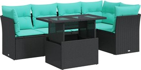 vidaXL 6 részes fekete polyrattan akácfa kerti ülőgarnitúra párnákkal