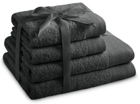 Sötétszürke frottír pamut törölköző és fürdőlepedő készlet 4 db-os Amari – Restilo