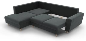 Sötétszürke bársony kinyitható tárolóhelyes sarokkanapé (bal oldali-L alakú) Kyoto – Cosmopolitan Design