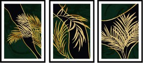Triptyk 3 Db-os Képkeret szett pálmafák arany levelek fekete P2481_53x43