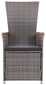2 db szürke dönthető háttámlás polyrattan kerti szék párnával