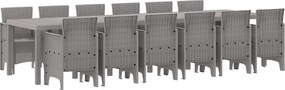 vidaXL Kert étkező szett 13 pcs Világosszürke Polt rattan