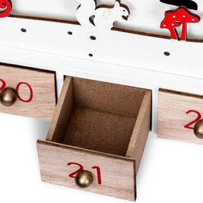 SANTA CLAUS fa adventi naptár világítással, 35x6x27cm, fehér/barna Spielwerk