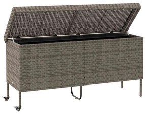 szürke polyrattan kerti tárolóláda kerekekkel 160x55x75 cm
