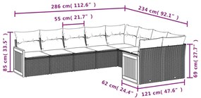 9 részes fekete polyrattan kerti ülőgarnitúra párnákkal