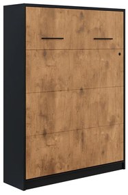Modern összecsukható fali ágy 160x200 cm, függőleges - loft fekete / lancelot tölgy