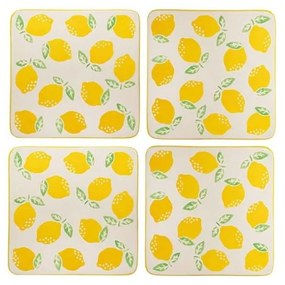 Sárga-fehér kerámia poháralátét szett 4 db-os Lemon – Sass &amp; Belle