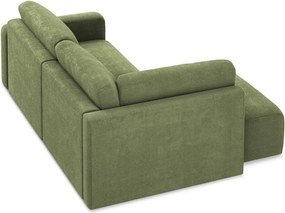 Zöld zsenília kinyitható-tárolóhelyes sarokkanapé (bal oldali-L alakú) Kona – Makamii