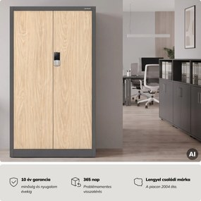 Fém irodai szekrény kódzárral, antracit, sonoma tölgy, 900x1850x400 mm: DANIEL Eco Design