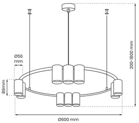 Csillár zsinóron GENESIS 10xGU10/8W/230V arany