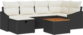 vidaXL Kerti Kanapé Szett párnával tárolóval 7 pcs Fekete Poli rattan