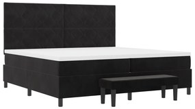 Box Spring Ágy Mattal és Padokkal Fekete 200x200 cm Bársony